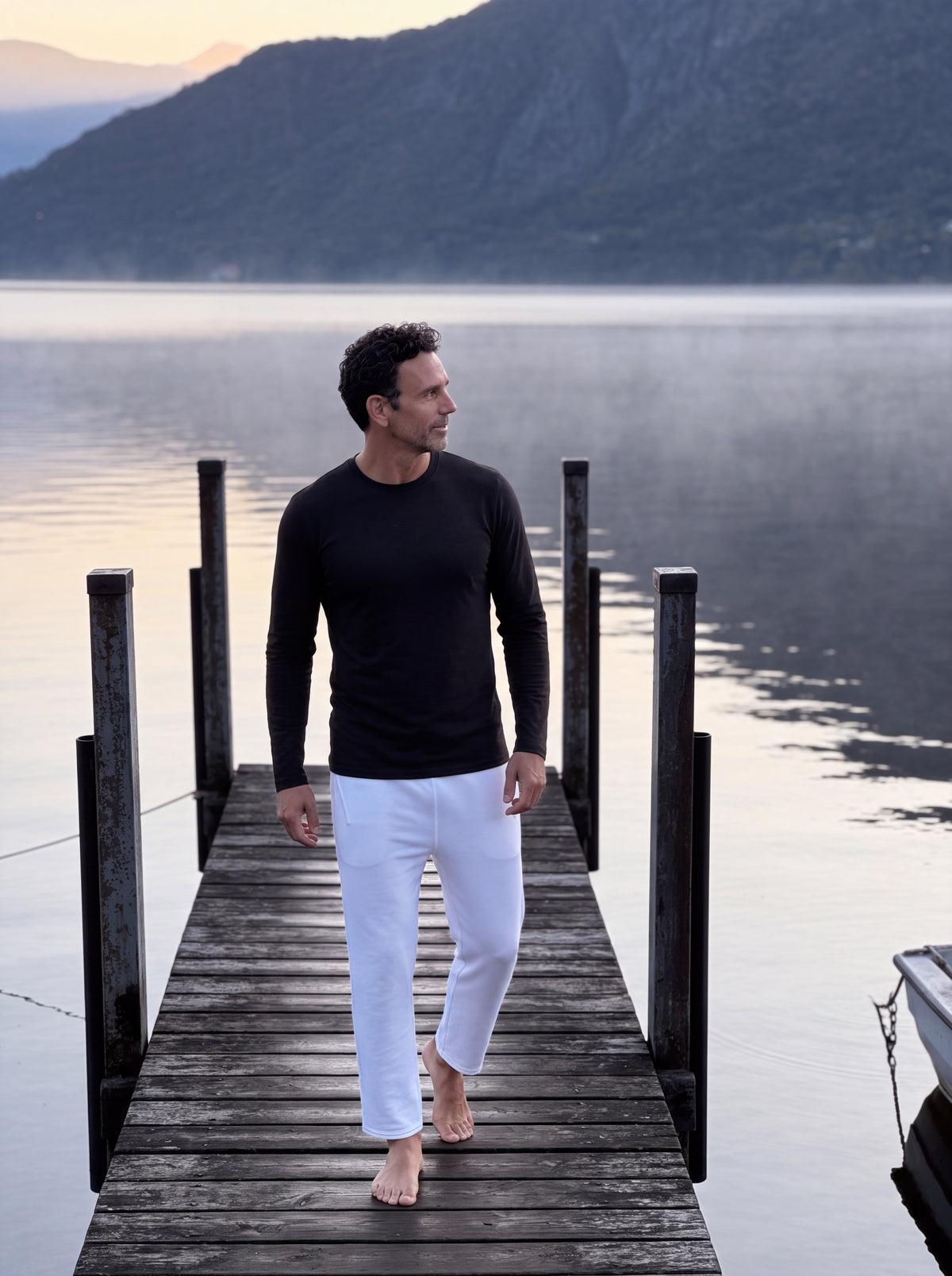 T-Shirt Manica Lunga Uomo in Bambù Fatta a Mano in Italia — Nero