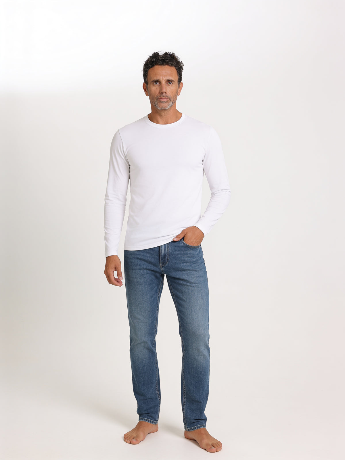 T-Shirt Manica Lunga Uomo in Bambù Fatta a Mano in Italia — Bianco