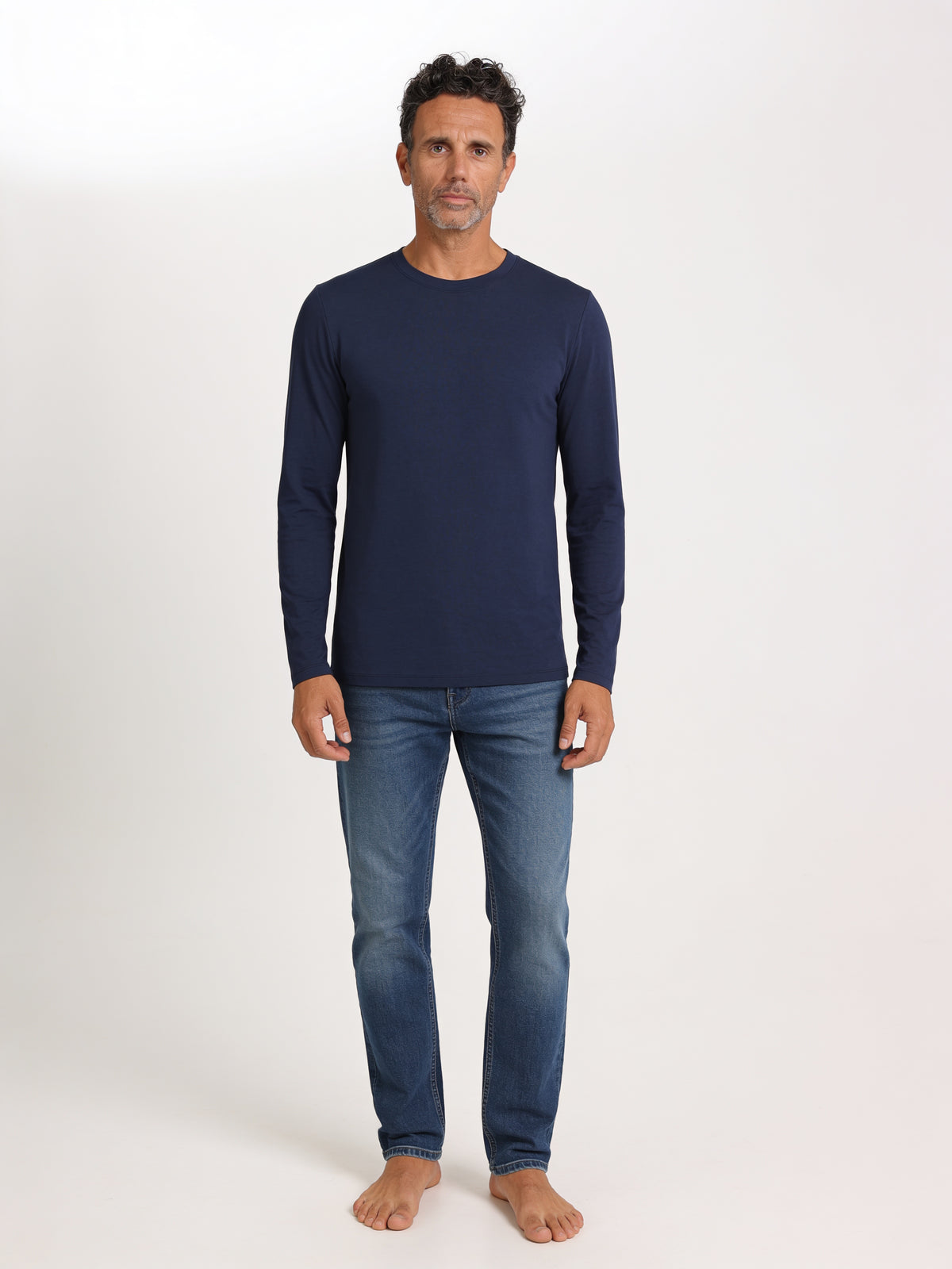 T-Shirt Manica Lunga Uomo in Bambù Fatta a Mano in Italia — Blu Navy
