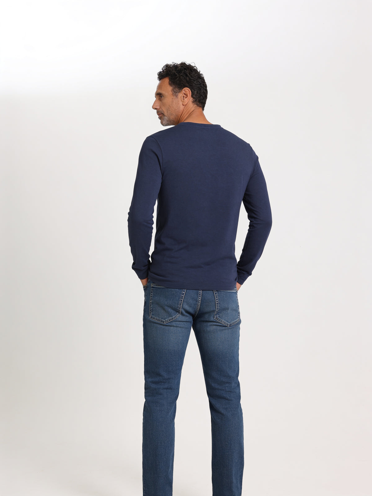 T-Shirt Manica Lunga Uomo in Bambù Fatta a Mano in Italia — Blu Navy