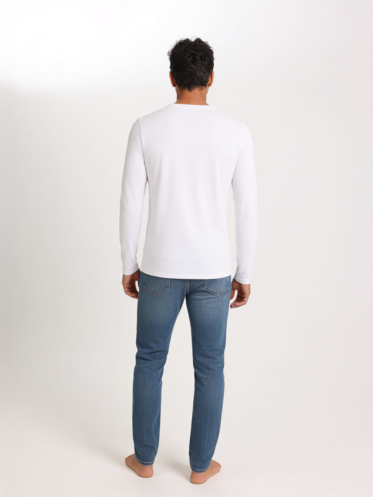 T-Shirt Manica Lunga Uomo in Bambù Fatta a Mano in Italia — Bianco