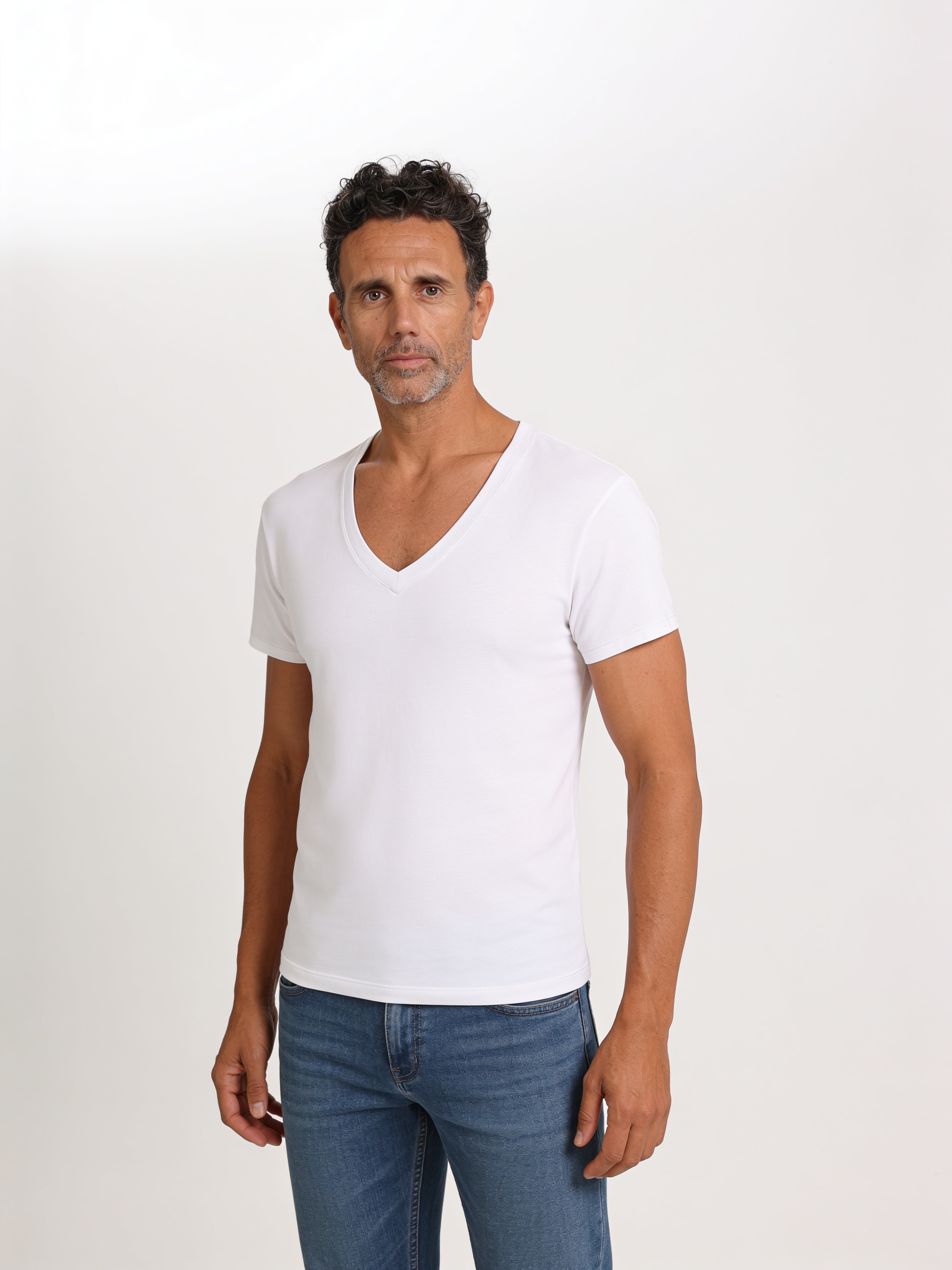 Men's Bamboo V-Neck T-Shirt Handcrafted in Italy — White